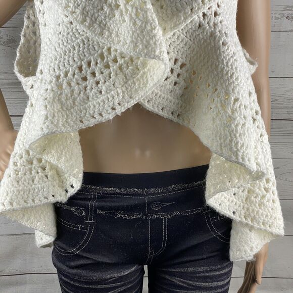 XXI Sweater Vest Ivory Open Knit Ruffled High Low - Picture 8 of 12